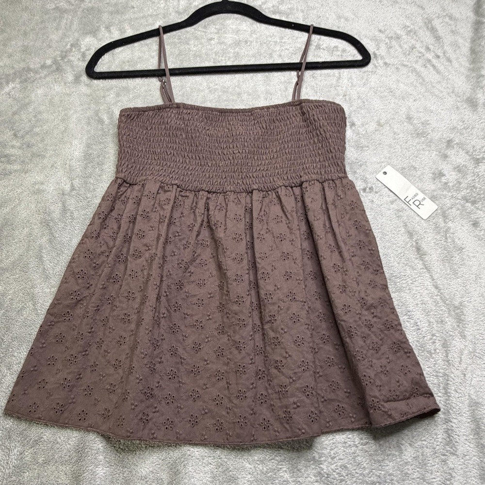 Y2K Faded Rose Babydoll Top Womens Size Small Brown Smocked Eyelet Milkmaid NEW